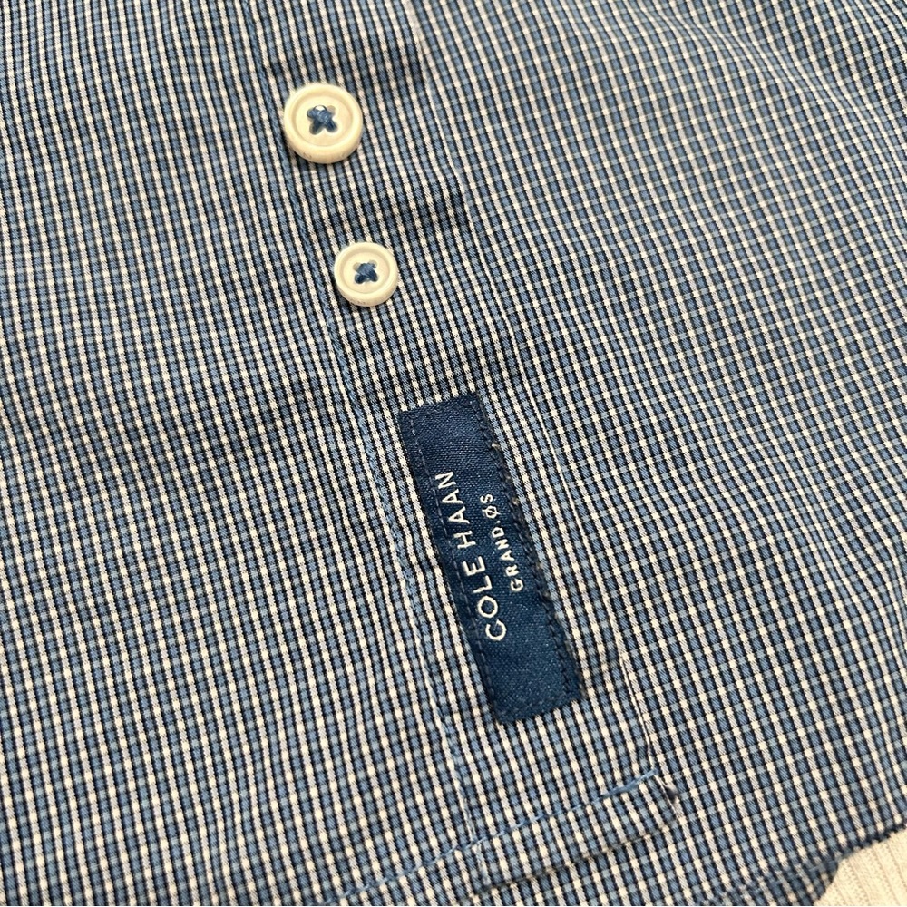 COLE HAAN Mens Grand Os Performance Button Down Shirt Blue Check Medium - Picture 3 of 5